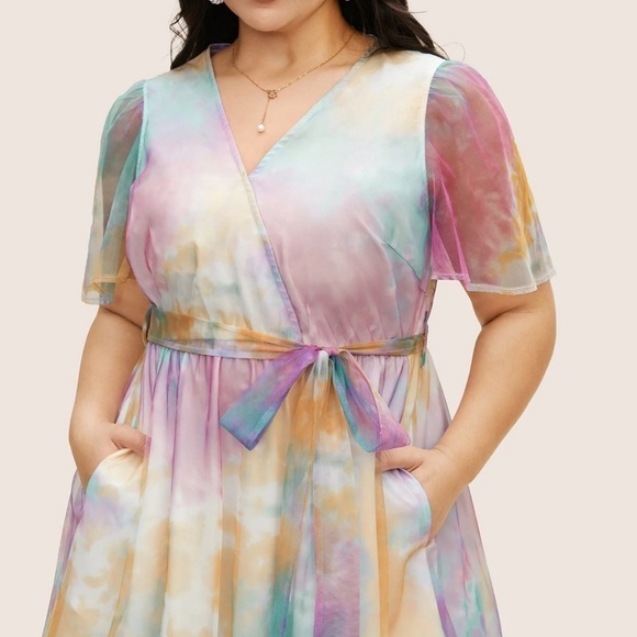 BloomChic Tie Dye Wrap Belted Midi Dress Size 12 - Picture 3 of 7